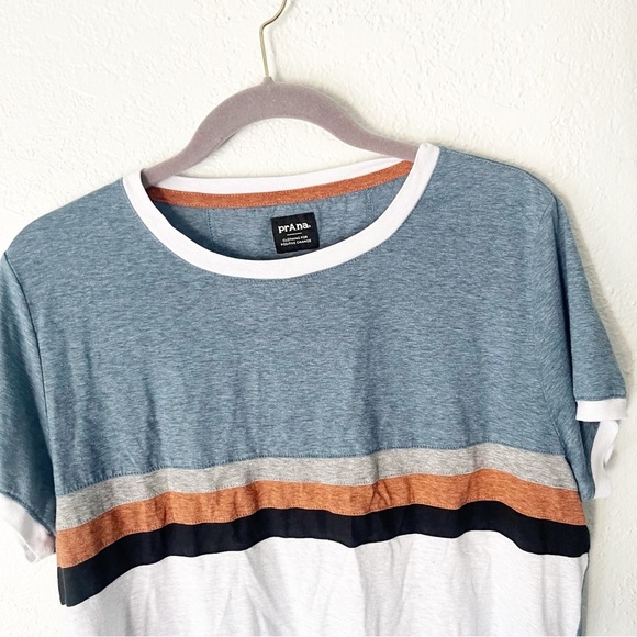 Prana Top Women's Cozy Up Ringer Tee Burnout Striped Colorblock Hemp Blend - Picture 2 of 8